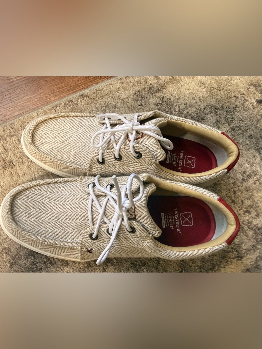 Twisted X Women’s Cream Herringbone Lace-Up Sneakers with Red Accents
